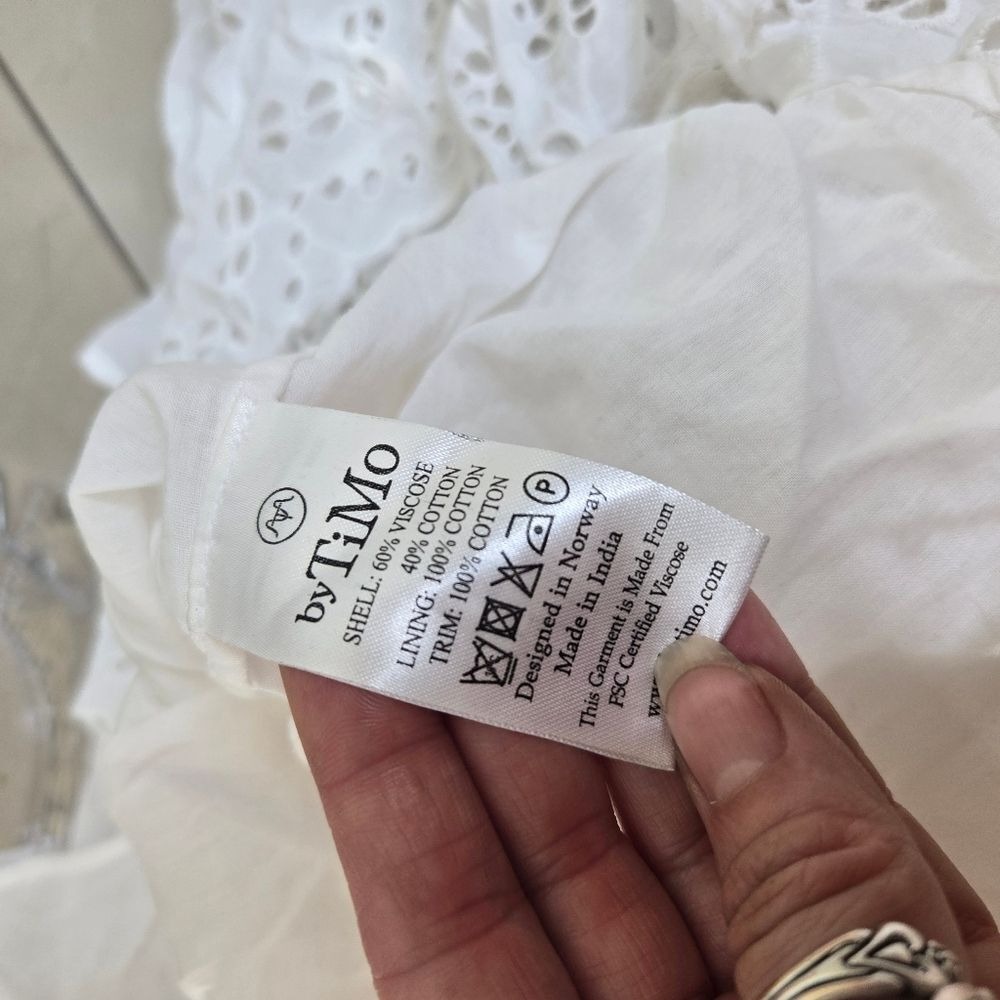 ByTiMo XS Dress Cotton Slub Eyelet Lace See Through Flower White Mini Dress - Picture 11 of 11